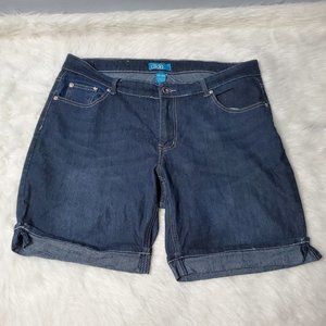 Dark Wash Blue Denim Embellished Pocket Cuffed Shorts from DKIN, 16W